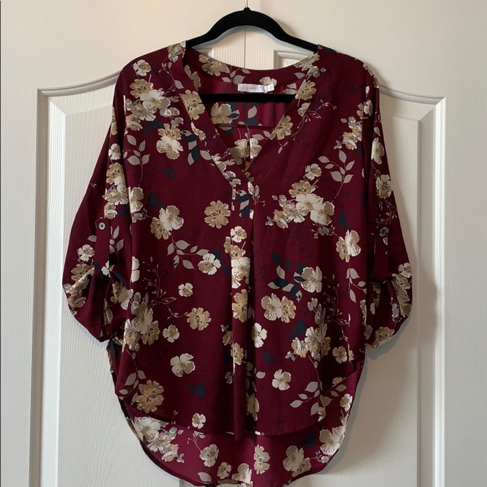 Dry Goods Maroon Floral Blouse with 3/4 Sleeves